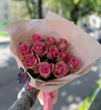 Buchet din 11 trandafiri roz (50 cm)